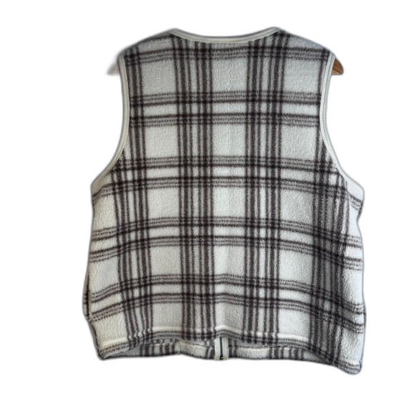 Crazy Horse Fleece Sleeveless Plaid Zip Up Vest Layering Fall Preppy Size Large - Picture 2 of 8